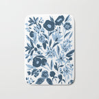 Blue monochrome artsy wildflowers Bath Mat Gallery Image 1
