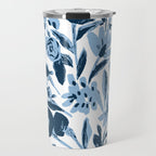 Blue monochrome artsy wildflowers Travel Mug Gallery Image 1