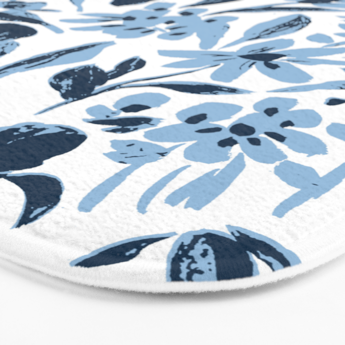 Blue monochrome artsy wildflowers Bath Mat Gallery Image 3
