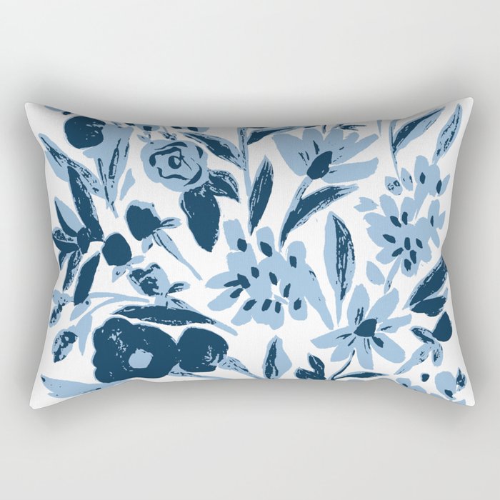 Blue monochrome artsy wildflowers Rectangular Pillow Gallery Image 1