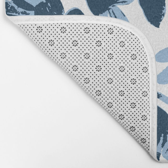 Blue monochrome artsy wildflowers Bath Mat Gallery Image 2