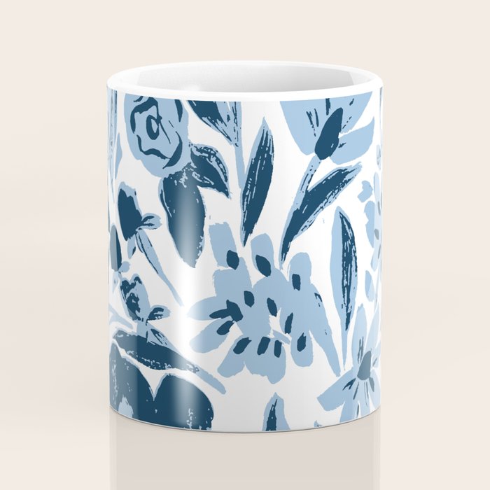 Blue monochrome artsy wildflowers Coffee Mug Gallery Image 4