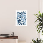 Blue monochrome artsy wildflowers Poster Gallery Image 2