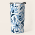 Blue monochrome artsy wildflowers Travel Mug Gallery Image 2