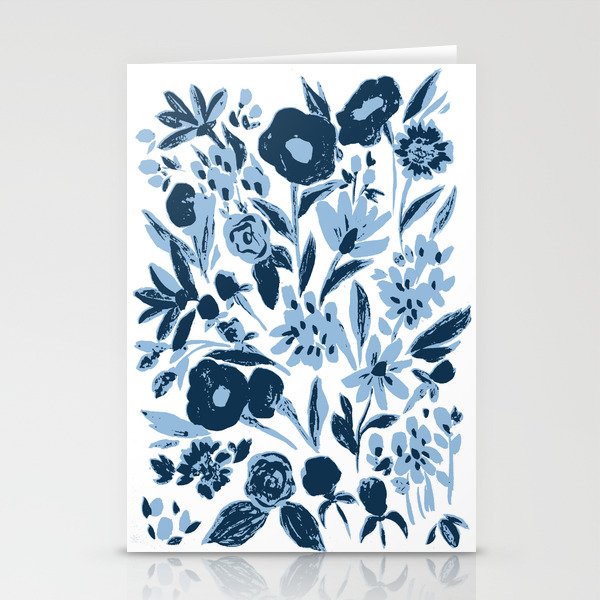 Blue monochrome artsy wildflowers Stationery Card Gallery Image 2