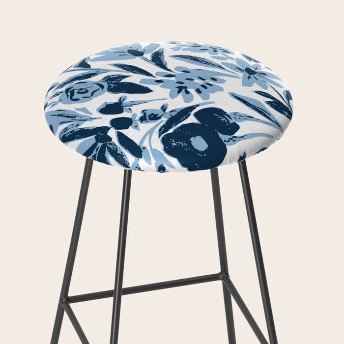 Blue monochrome artsy wildflowers Stool Gallery Image 2