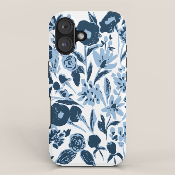 Blue monochrome artsy wildflowers iPhone Case Gallery Image 1