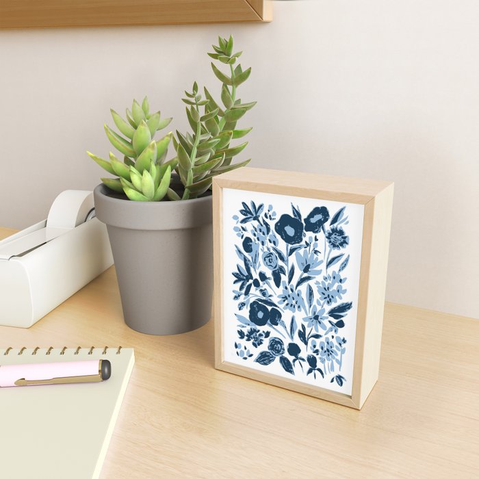 Blue monochrome artsy wildflowers Mini Art Print Gallery Image 2