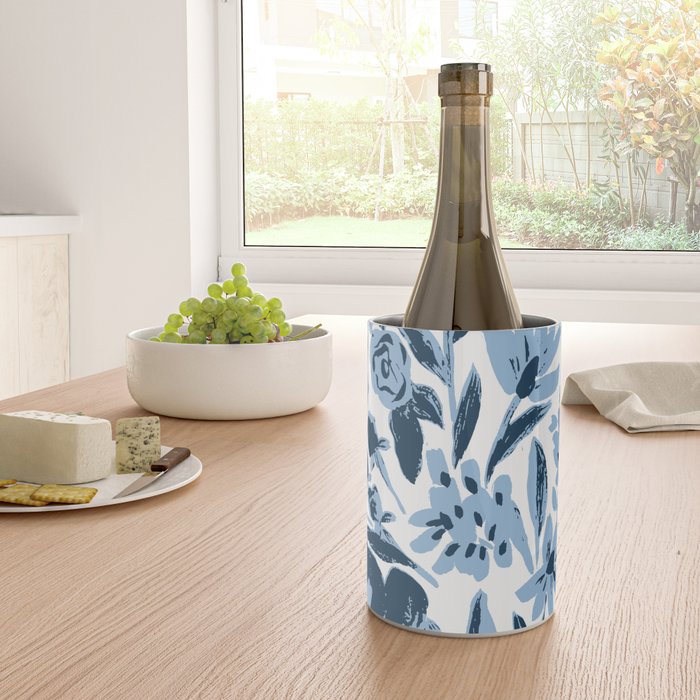 Blue monochrome artsy wildflowers Wine Chiller Gallery Image 4