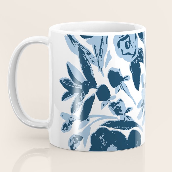 Blue monochrome artsy wildflowers Coffee Mug Gallery Image 3