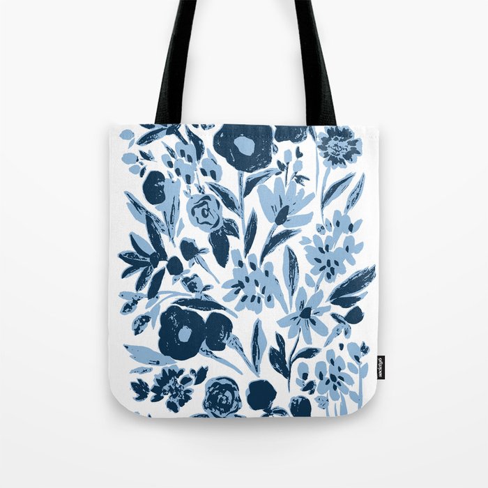 Blue monochrome artsy wildflowers Tote Bag Gallery Image 1