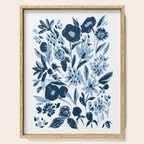 Blue monochrome artsy wildflowers Serving Tray Gallery Image 1