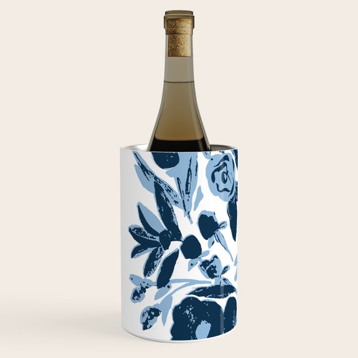 Blue monochrome artsy wildflowers Wine Chiller Gallery Image 2
