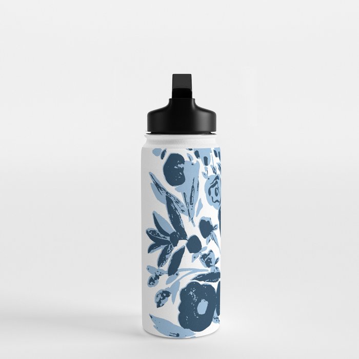 Blue monochrome artsy wildflowers Water Bottle Gallery Image 3