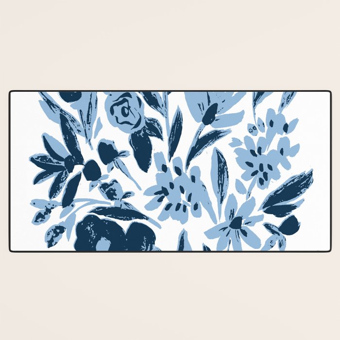Blue monochrome artsy wildflowers Desk Mat Gallery Image 3