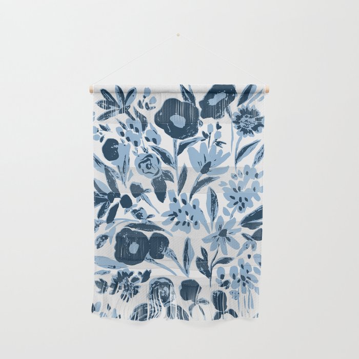 Blue monochrome artsy wildflowers Wall Hanging Gallery Image 1