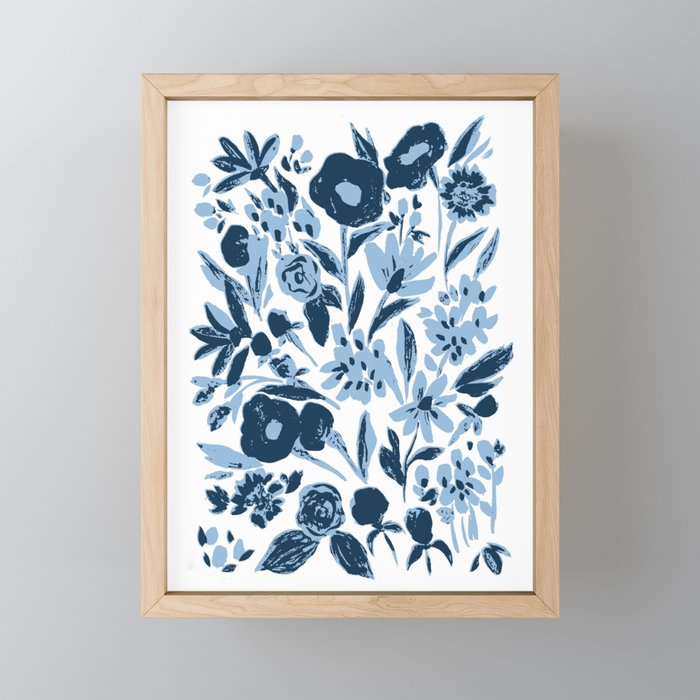 Blue monochrome artsy wildflowers Mini Art Print Gallery Image 1