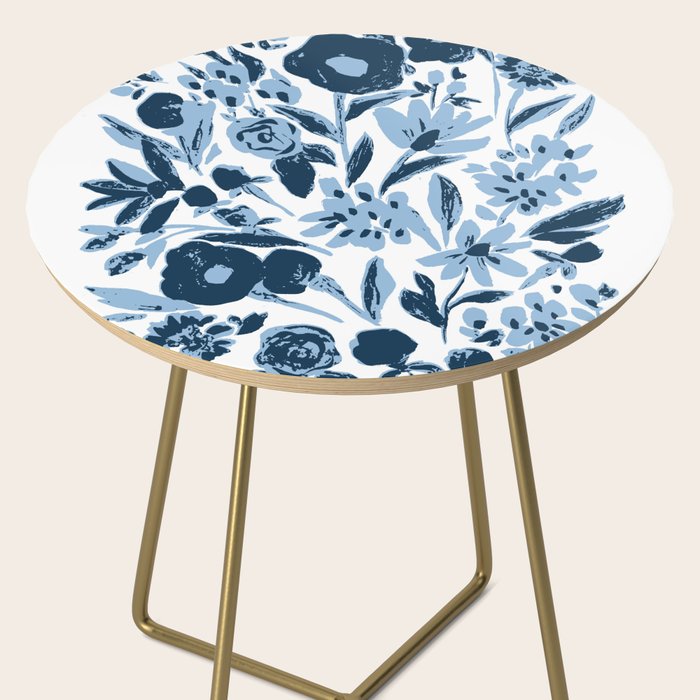 Blue monochrome artsy wildflowers Side Table Gallery Image 2