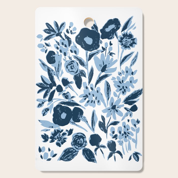 Blue monochrome artsy wildflowers Cutting Board Gallery Image 1