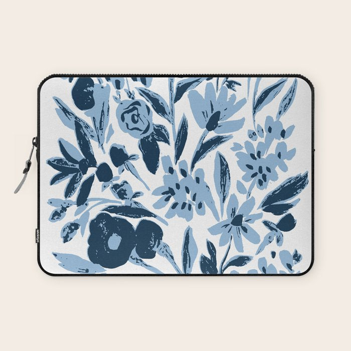 Blue monochrome artsy wildflowers Laptop Sleeve Gallery Image 1