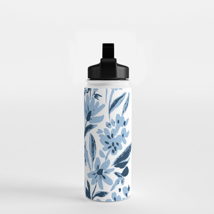 Blue monochrome artsy wildflowers Water Bottle Gallery Image 2
