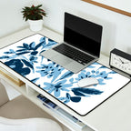 Blue monochrome artsy wildflowers Desk Mat Gallery Image 2