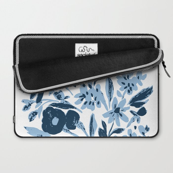 Blue monochrome artsy wildflowers Laptop Sleeve Gallery Image 2
