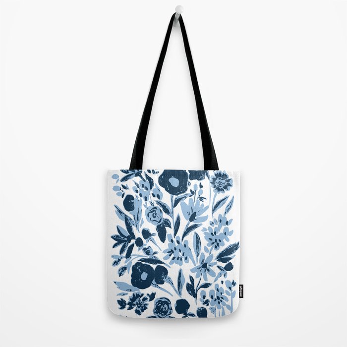 Blue monochrome artsy wildflowers Tote Bag Gallery Image 2