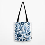 Blue monochrome artsy wildflowers Tote Bag Gallery Image 2