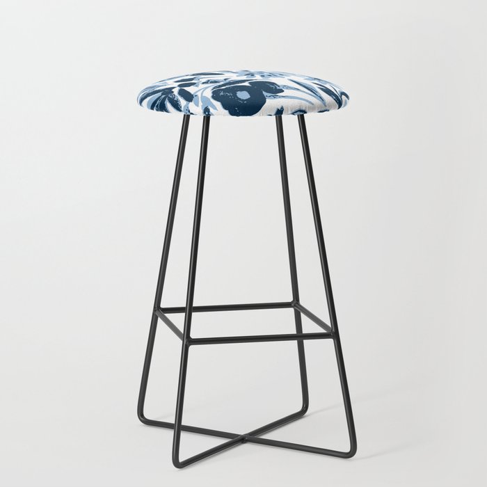 Blue monochrome artsy wildflowers Stool Gallery Image 1