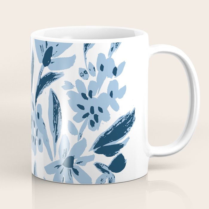 Blue monochrome artsy wildflowers Coffee Mug Gallery Image 1