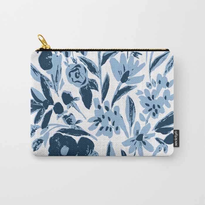 Blue monochrome artsy wildflowers Carry All Pouch Gallery Image 1