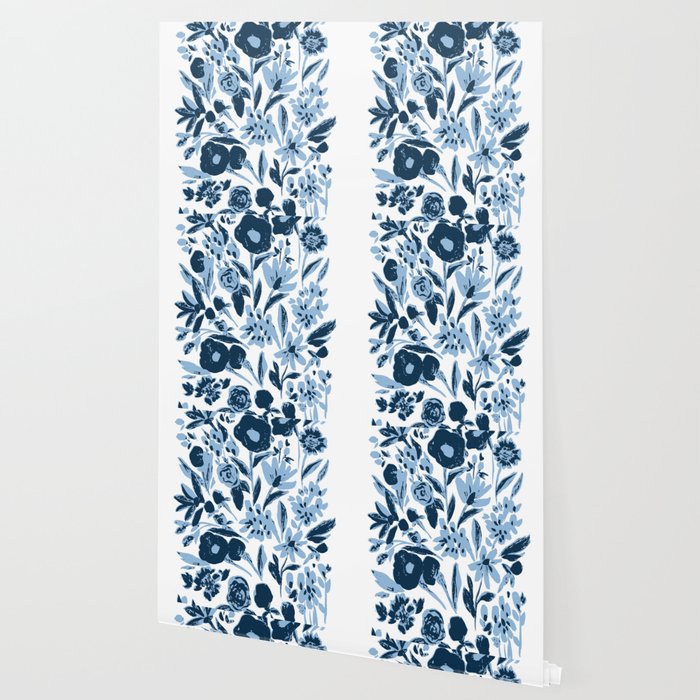 Blue monochrome artsy wildflowers Wallpaper Gallery Image 2