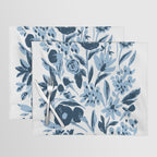 Blue monochrome artsy wildflowers Placemat Gallery Image 1