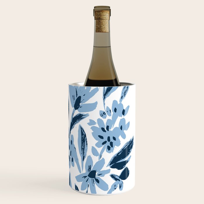 Blue monochrome artsy wildflowers Wine Chiller Gallery Image 3