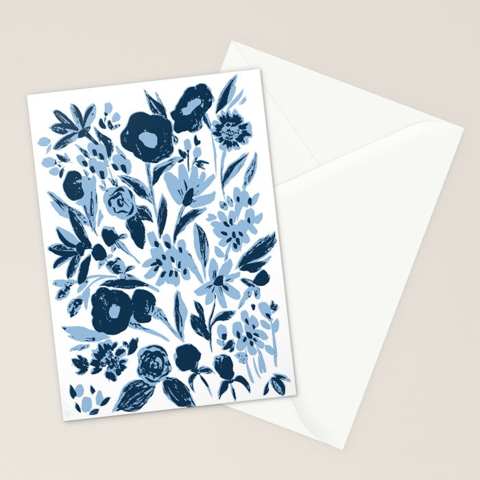 Blue monochrome artsy wildflowers Stationery Card Gallery Image 2