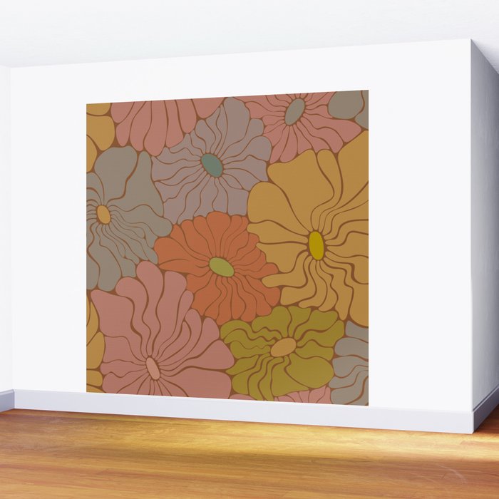 Exotic Groovy Flowers - Earthy Neutral Boho Garden Wall Mural Gallery Image 2