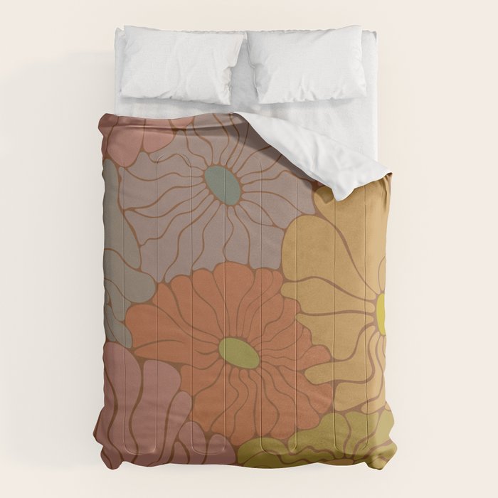 Exotic Groovy Flowers - Earthy Neutral Boho Garden Comforter Gallery Image 6