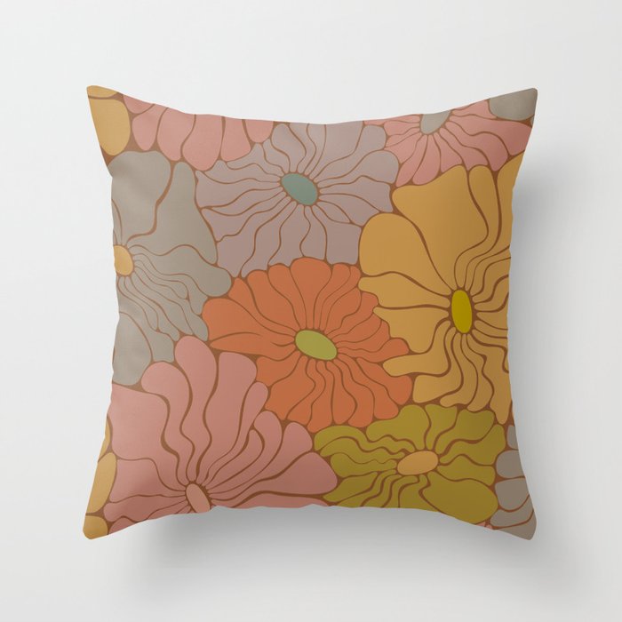 Exotic Groovy Flowers - Earthy Neutral Boho Garden Throw Pillow Gallery Image 6