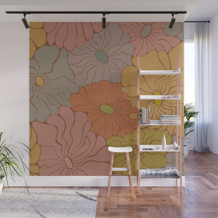Exotic Groovy Flowers - Earthy Neutral Boho Garden Wall Mural Gallery Image 1
