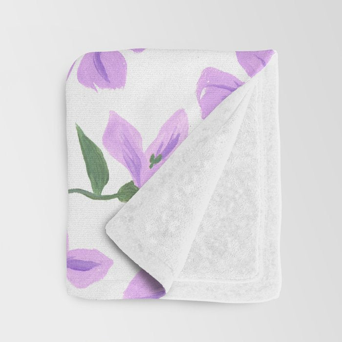 Lilac gouache flowers Throw Blanket Gallery Image 3
