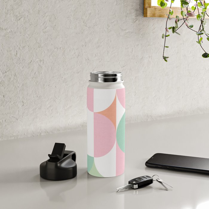Mid-Mod geometric dots and shapes pattern - Pastel Candy Water Bottle Gallery Image 4