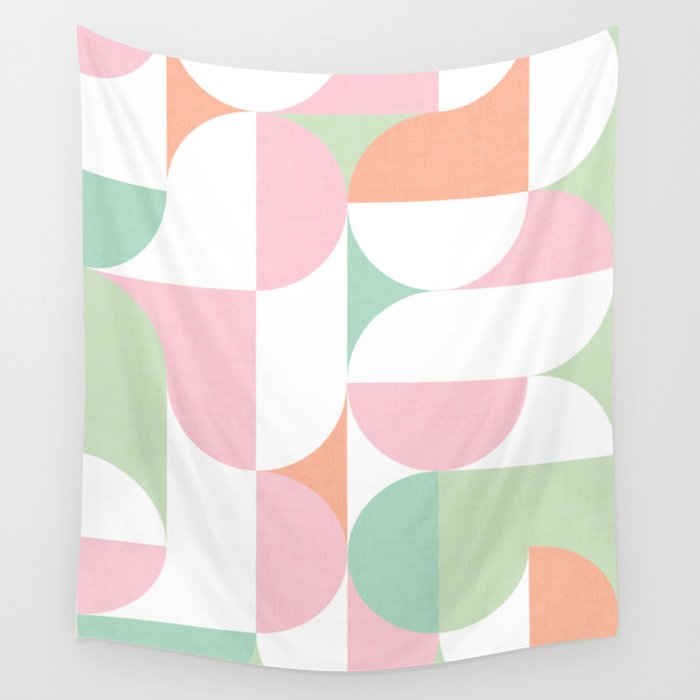 Mid-Mod geometric dots and shapes pattern - Pastel Candy Wall Tapestry Gallery Image 1