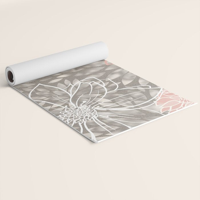 Festive, Floral Pattern Dahlias, Pink, Gray, White Yoga Mat Gallery Image 2