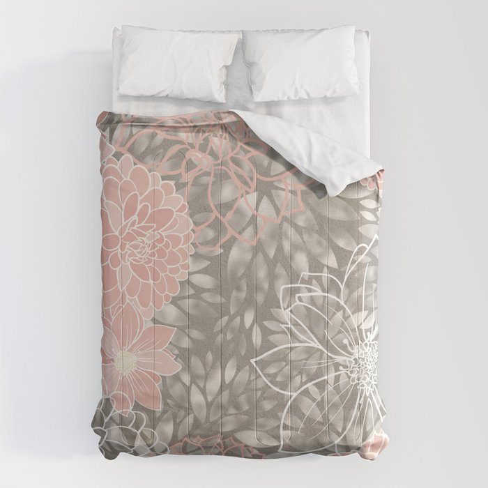 Festive, Floral Pattern Dahlias, Pink, Gray, White Comforter Gallery Image 6
