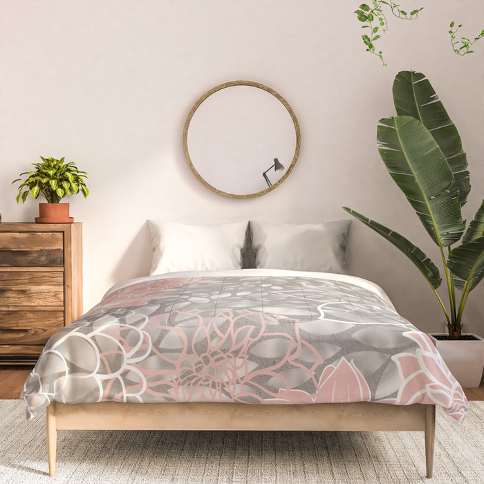 Festive, Floral Pattern Dahlias, Pink, Gray, White Comforter Gallery Image 3