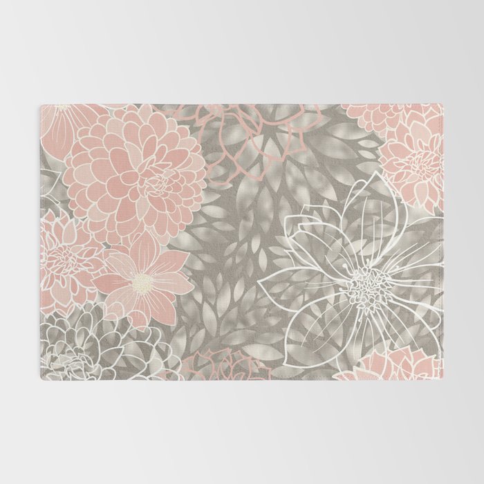 Festive, Floral Pattern Dahlias, Pink, Gray, White Rug Gallery Image 2