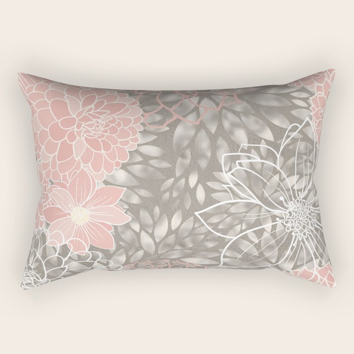Festive, Floral Pattern Dahlias, Pink, Gray, White Rectangular Pillow Gallery Image 2