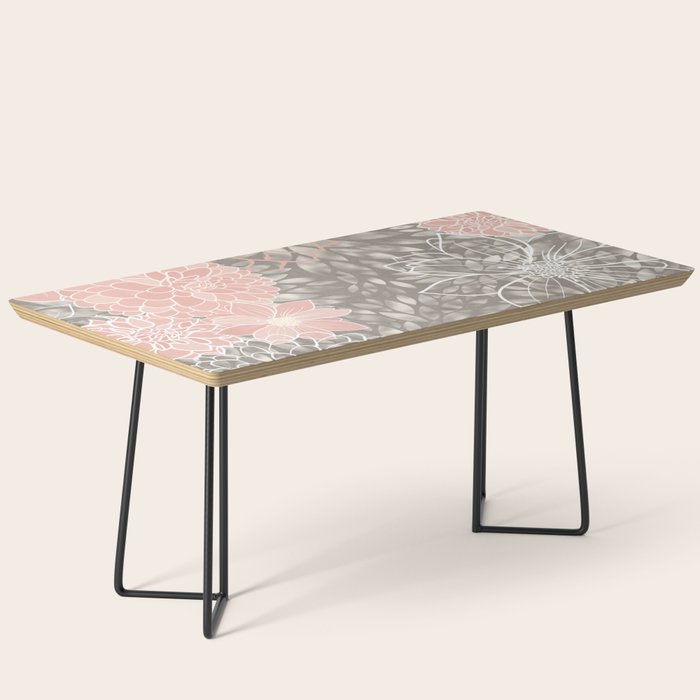 Festive, Floral Pattern Dahlias, Pink, Gray, White Coffee Table Gallery Image 1