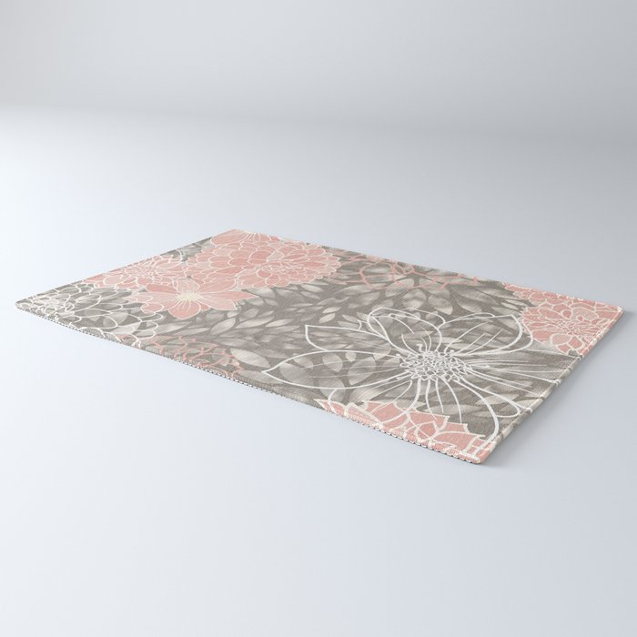 Festive, Floral Pattern Dahlias, Pink, Gray, White Rug Gallery Image 3